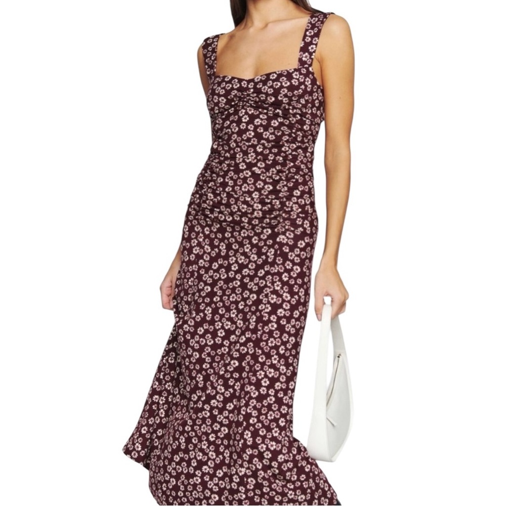 Reformation Floral Dress in Burgundy and White